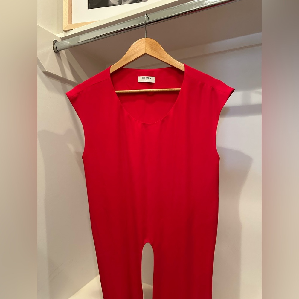 Babaton Red Sleeveless Cropped Top with Tie Feature, Size M